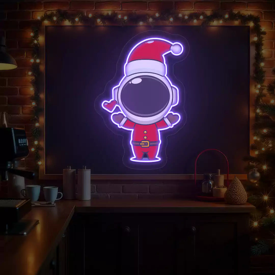 Santa Astronaut Neon Artwork | Purple