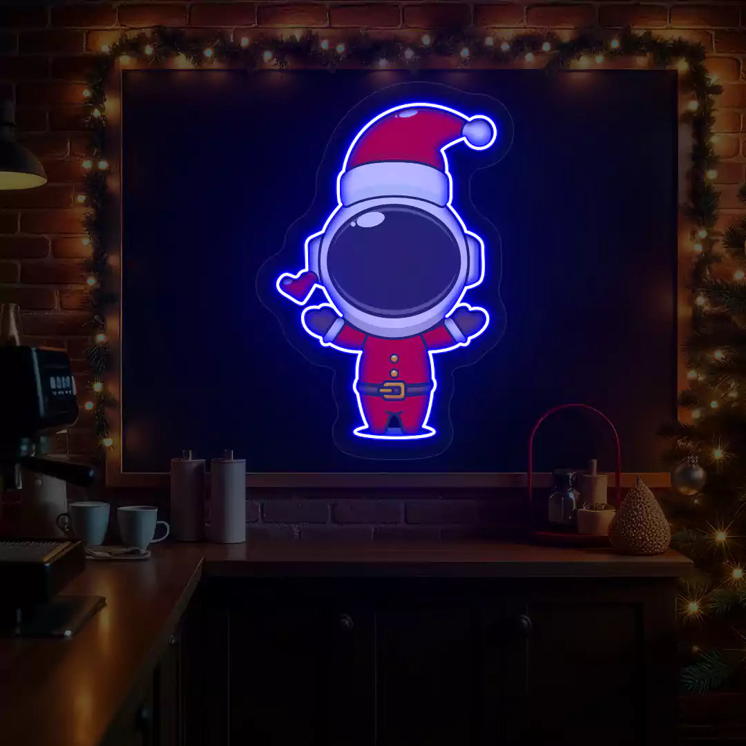 Santa Astronaut Neon Artwork | Blue