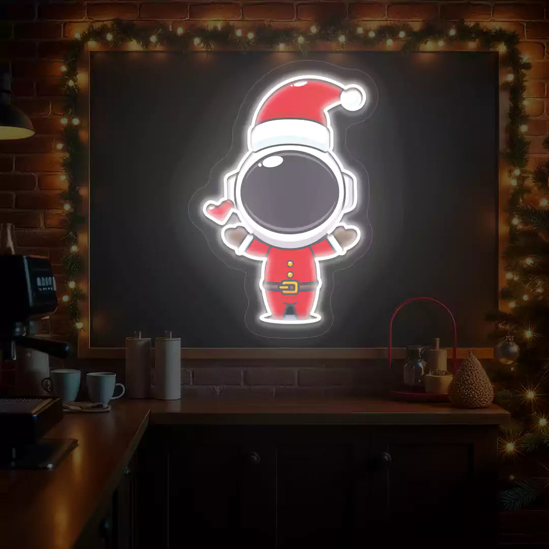 Santa Astronaut Neon Artwork | White