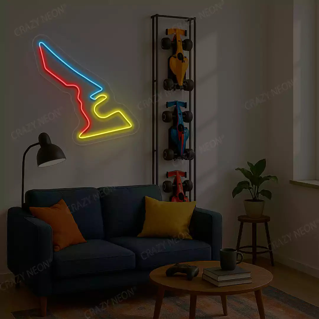 Multicolor Circuit of the Americas Austin Grand Prix LED neon wall sign in red yellow and blue