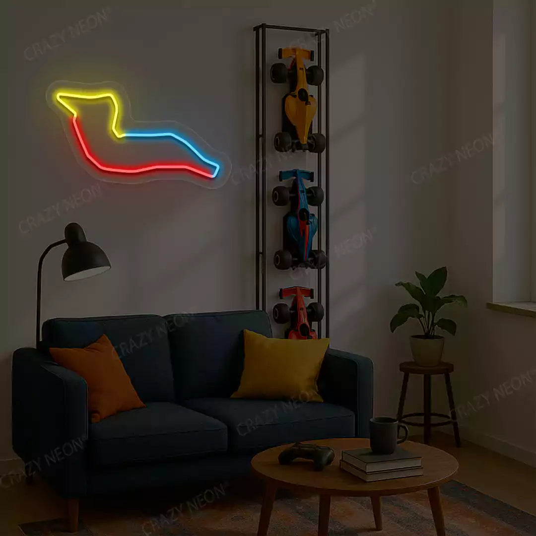 Multicolor Imola Grand Prix Circuit LED neon wall sign in red blue and yellow