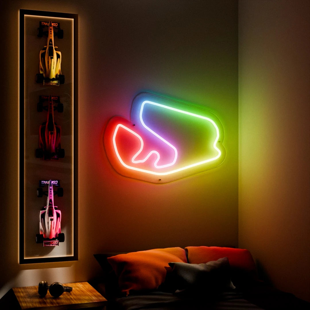 RGB Flow Jose Carlos Pace Grand Prix Circuit F1 Race Track LED neon wall sign in yellow blue and red 