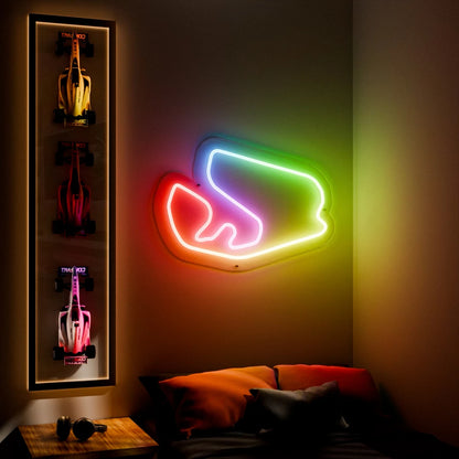 RGB Flow Jose Carlos Pace Grand Prix Circuit F1 Race Track LED neon wall sign in yellow blue and red 
