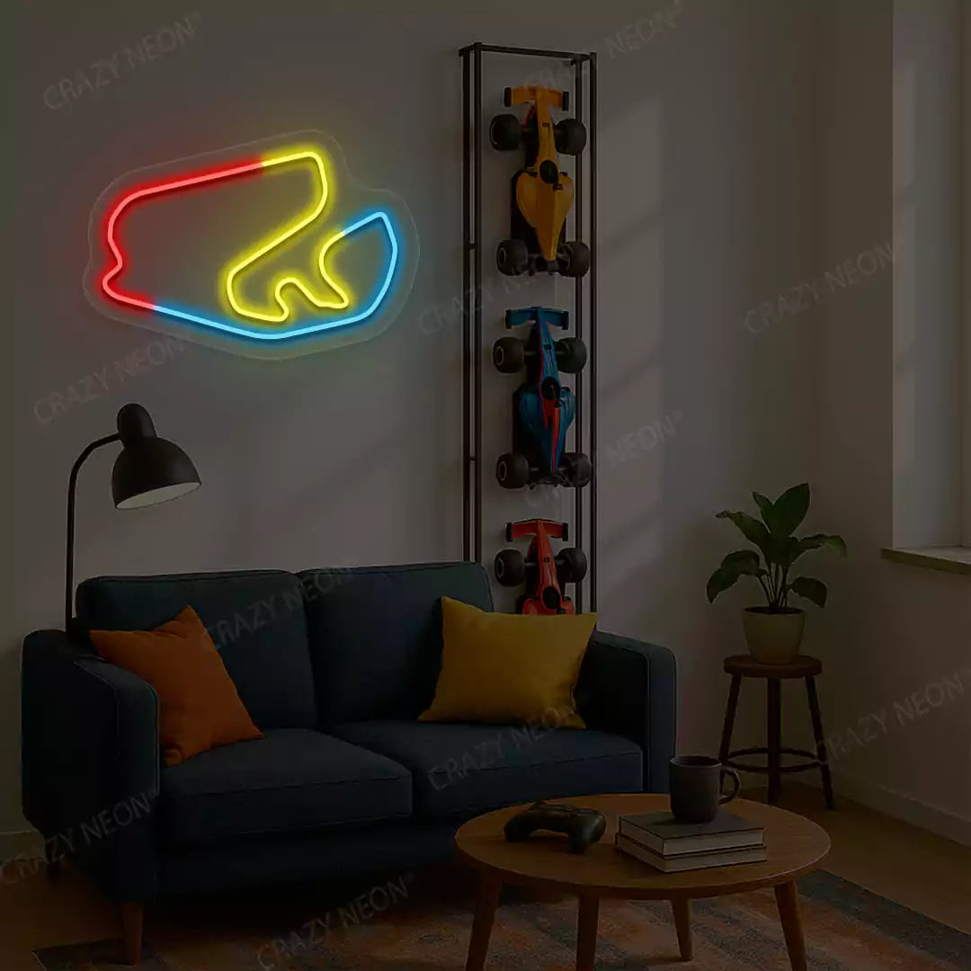 Multicolor Jose Carlos Pace Grand Prix Circuit F1 Race Track LED neon wall sign in yellow blue and red