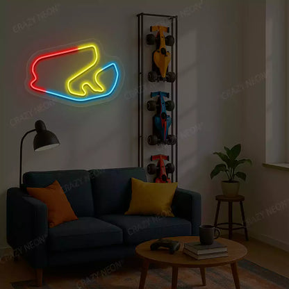 Multicolor Jose Carlos Pace Grand Prix Circuit F1 Race Track LED neon wall sign in yellow blue and red