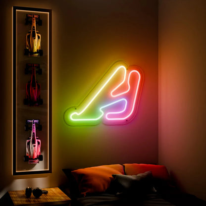 RGB Flow Oscar y Juan Galvez Grand Prix Circuit LED neon wall sign in red yellow and blue