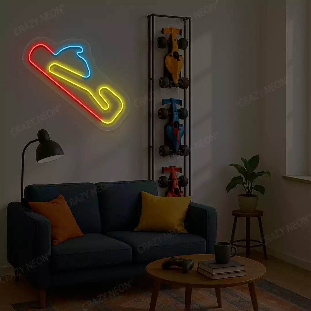 Multicolor Estoril Grand Prix Circuit LED neon wall sign in yellow red and blue