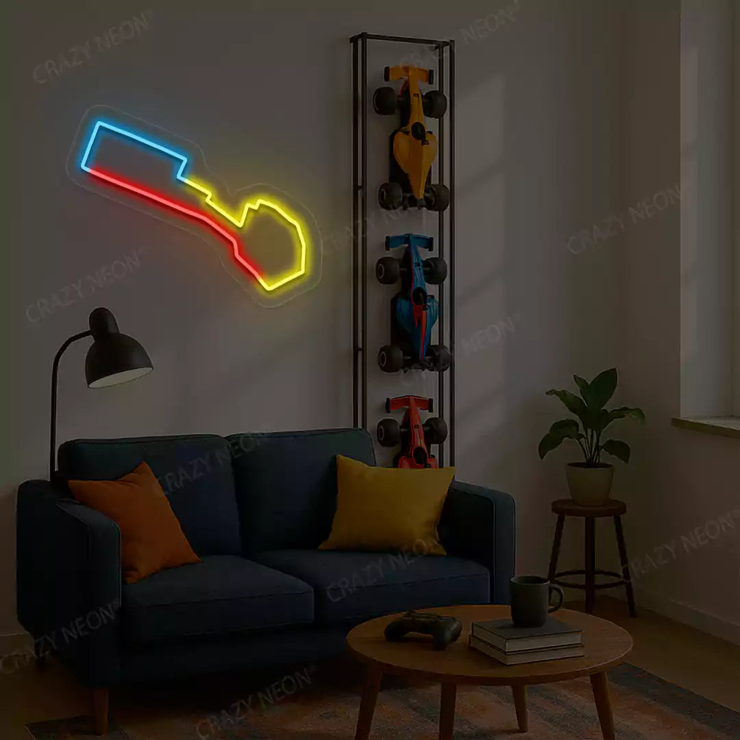 Multicolor Baku City Grand Prix Circuit LED neon wall sign in yellow blue and red