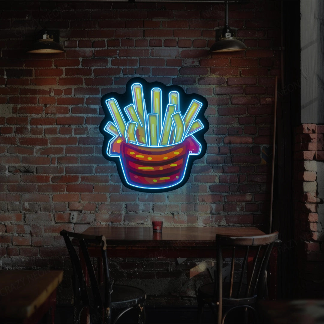 French Fries Led Artwork Neon Sign | Ice Blue 