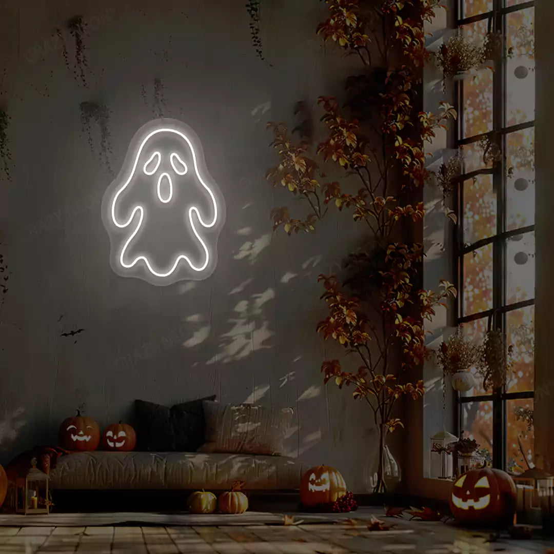 Haunted Ghost Neon Sign | White