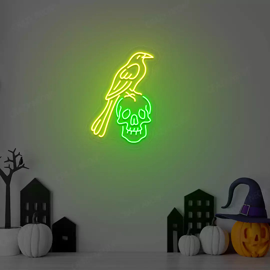 Raven Skull Neon Sign | Yellow