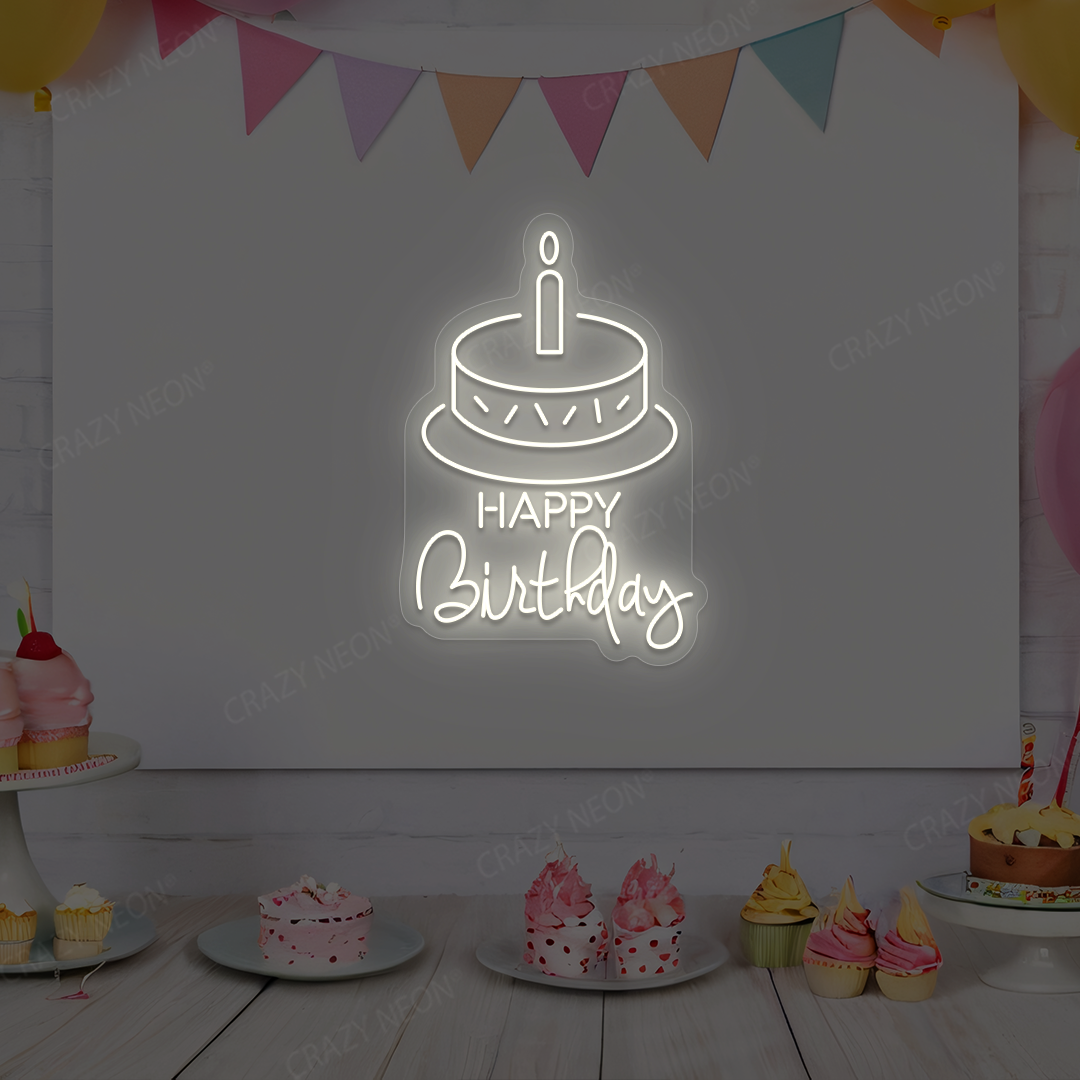 Happy Birthday With Cake Neon Sign | Warmwhite