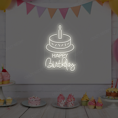 Happy Birthday With Cake Neon Sign | Warmwhite