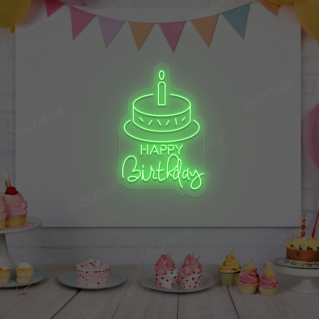 Happy Birthday With Cake Neon Sign | Green