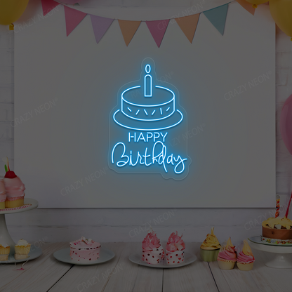 Happy Birthday With Cake Neon Sign | Iceblue