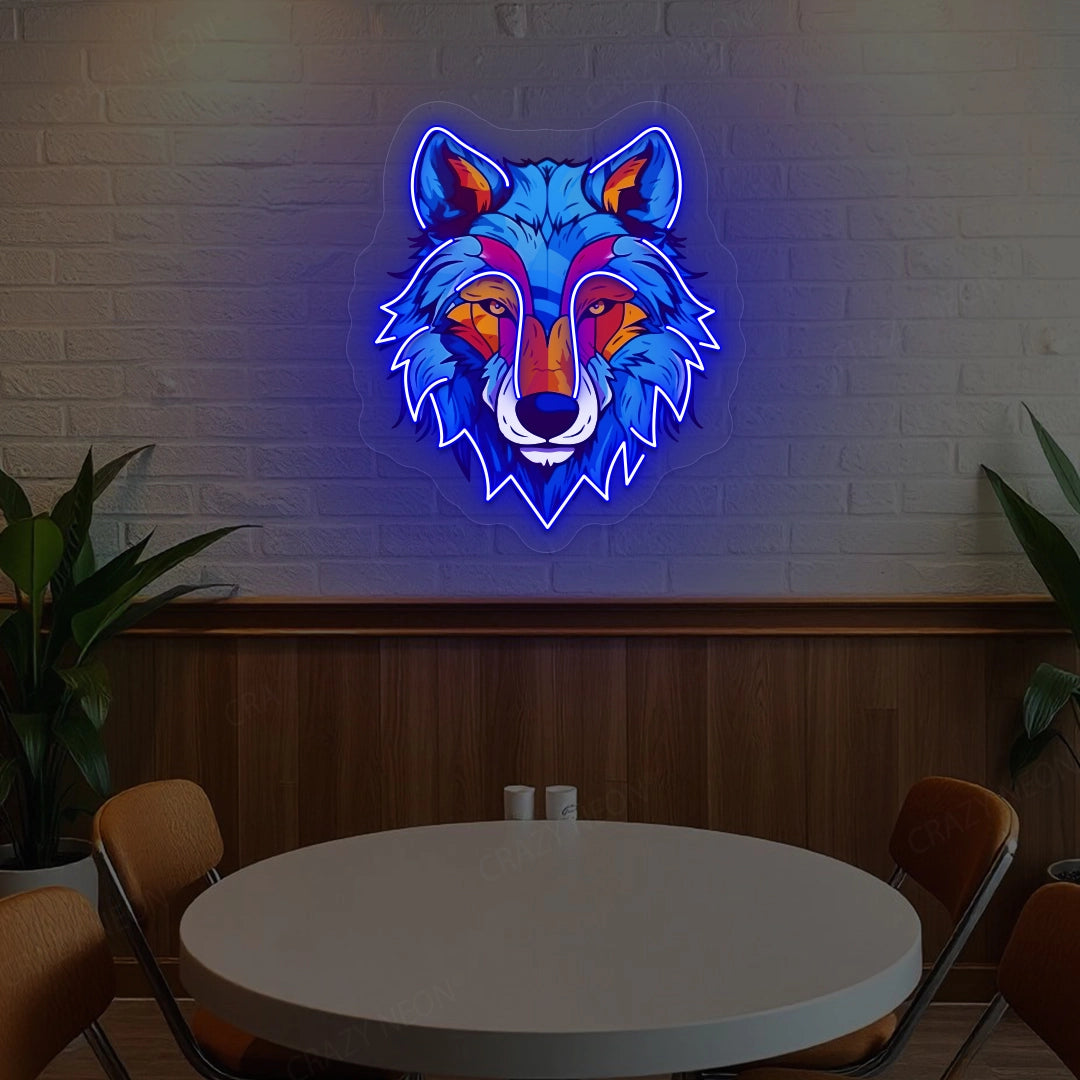 wolf head Artwork Neon Sign | Blue 