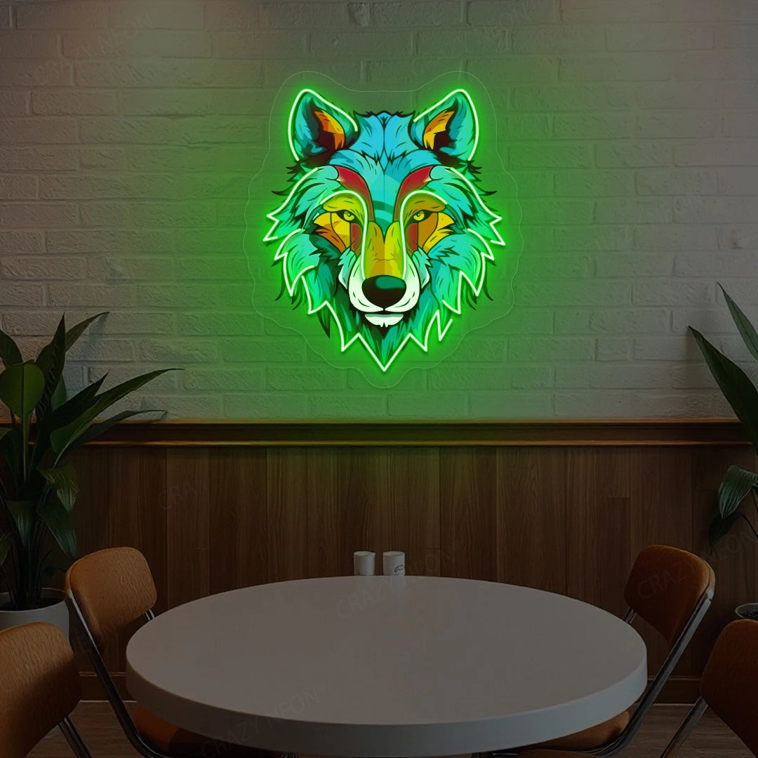 wolf head Artwork Neon Sign | Green 