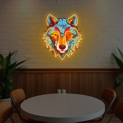 wolf head Artwork Neon Sign | Orange 