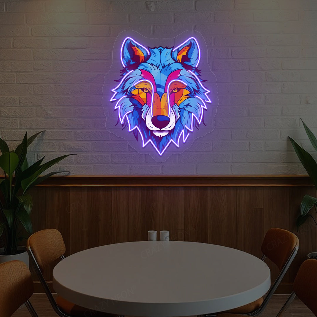 wolf head Artwork Neon Sign | Ice Blue 