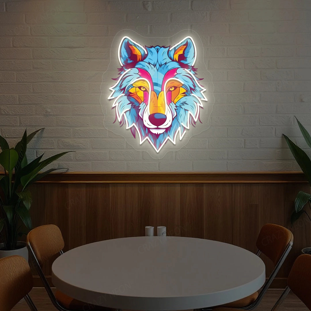 wolf head Artwork Neon Sign | White 