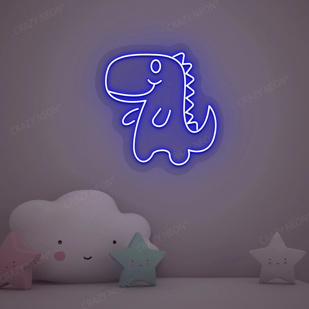 Cute Little Dinosaur Neon Sign | Blue