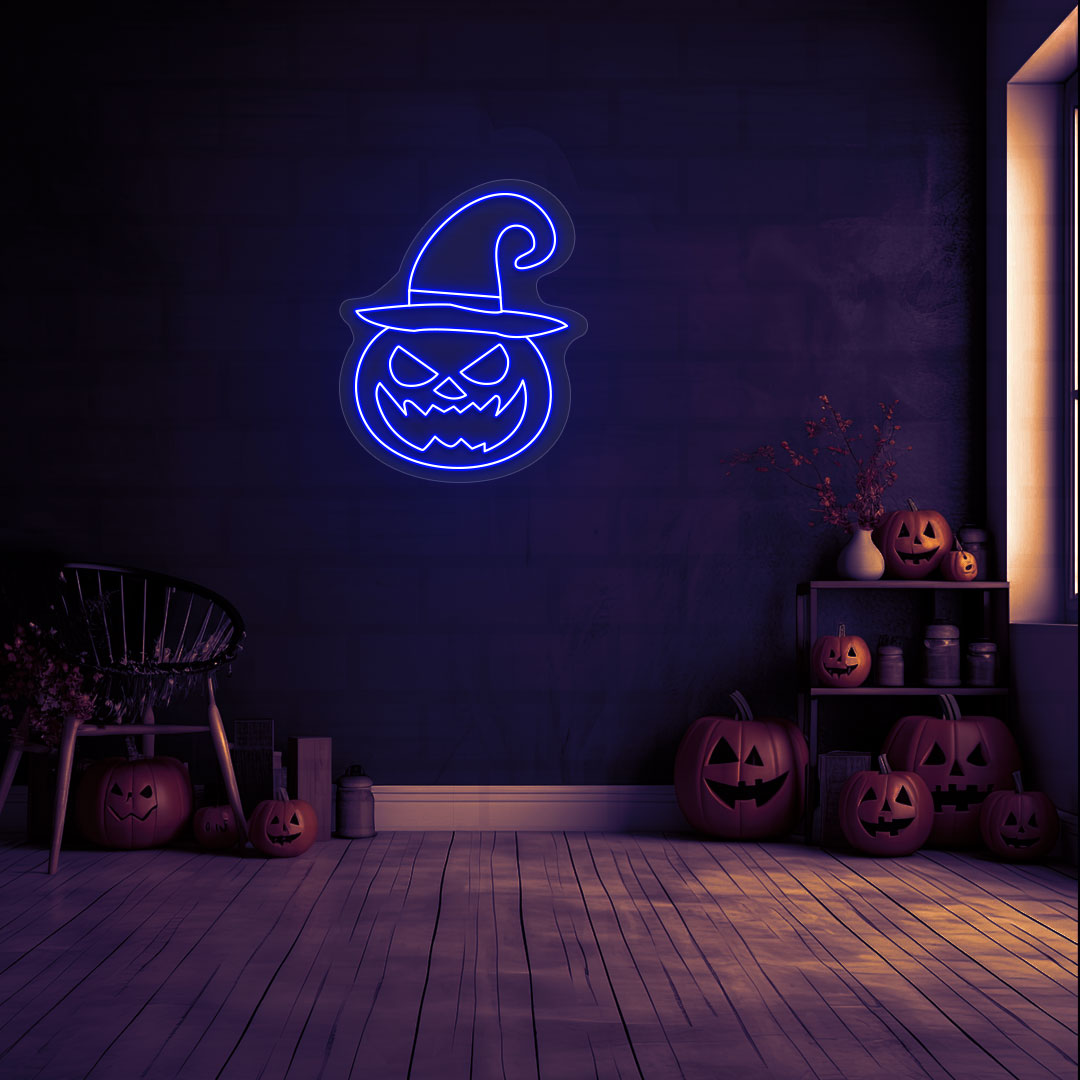Angry Pumpkin With Hat Neon Sign | CNUS018360