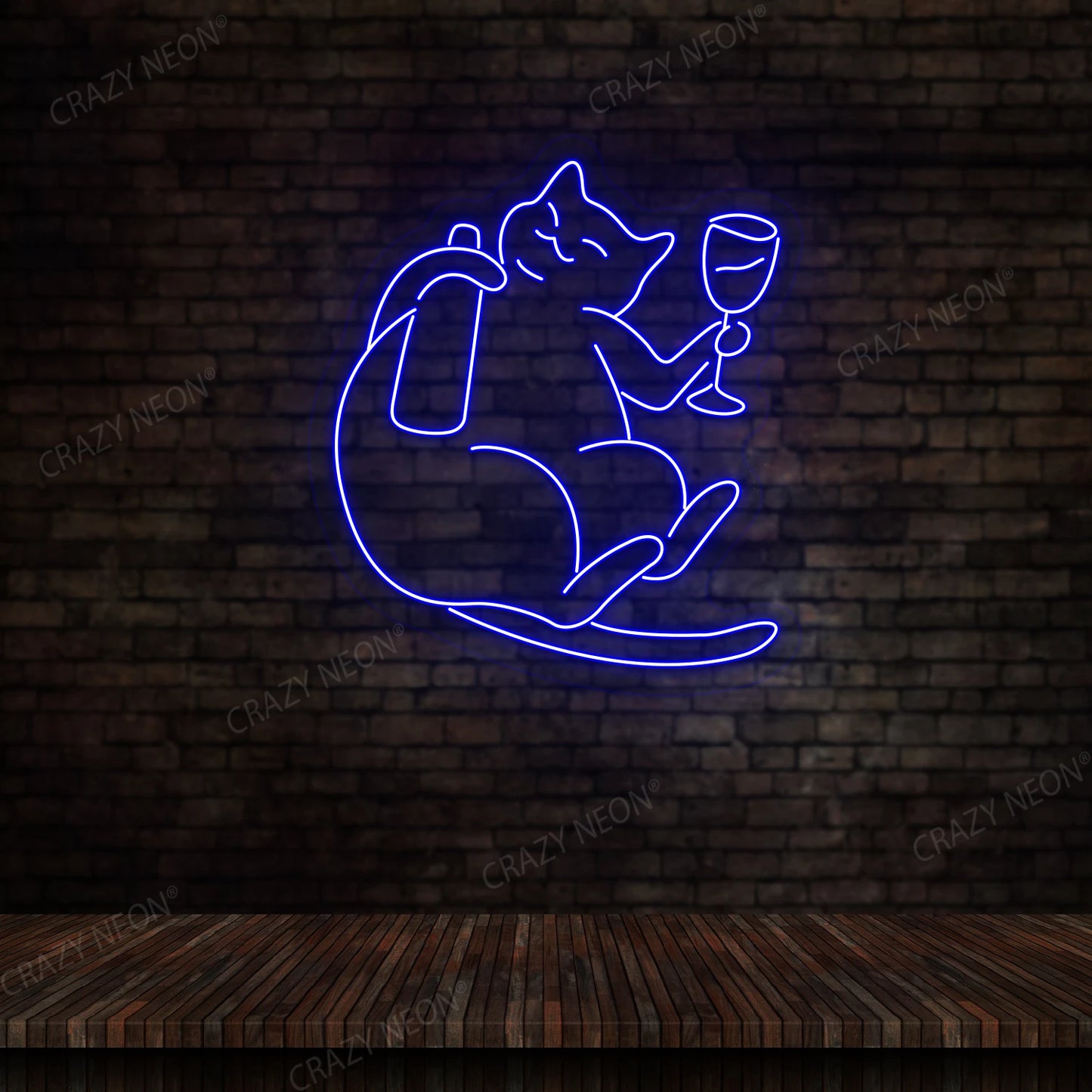 Cat Drinking Wine Neon Sign | Blue