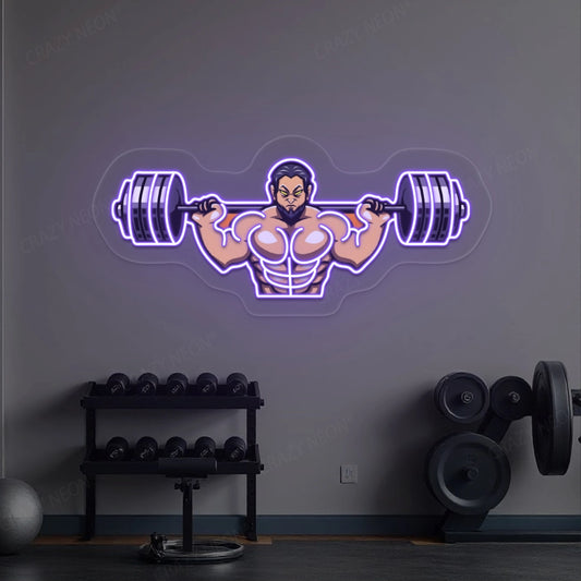 Man Lifting Barbell Neon Sign | Purple