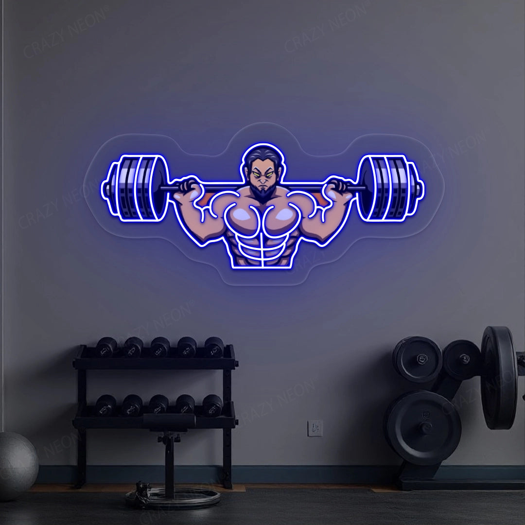 Man Lifting Barbell Neon Sign | Blue