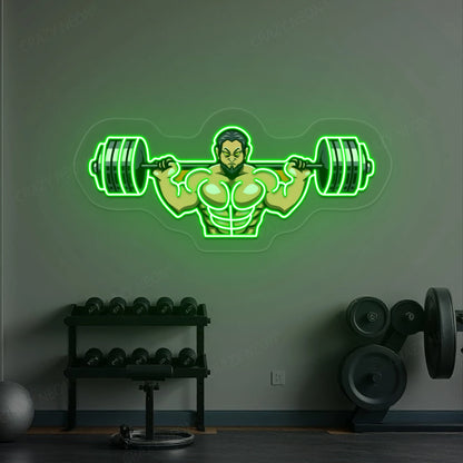 Man Lifting Barbell Neon Sign | Green