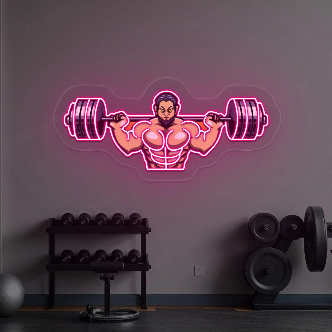 Man Lifting Barbell Neon Sign | Pink