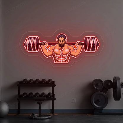 Man Lifting Barbell Neon Sign | Red