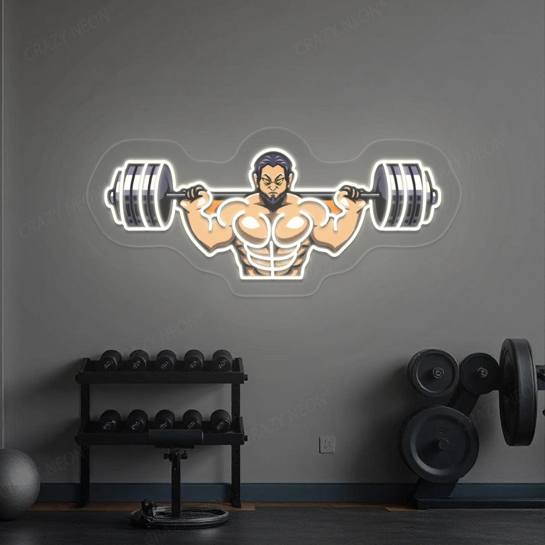 Man Lifting Barbell Neon Sign | Warm White