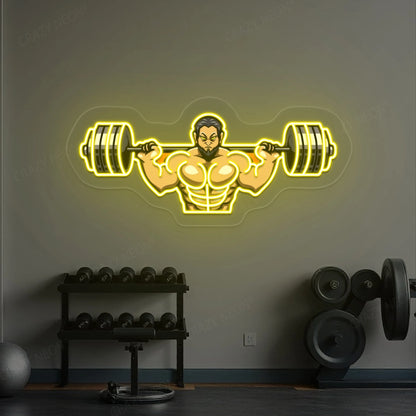 Man Lifting Barbell Neon Sign | Yellow