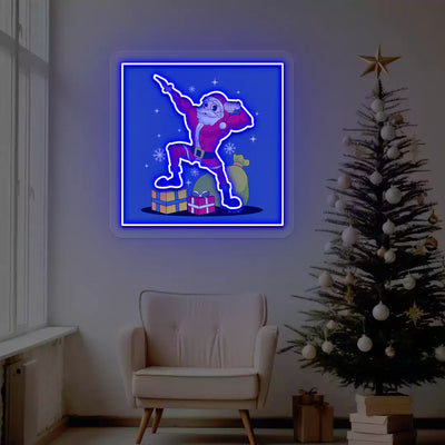 Santa Muscle Flex Neon Artwork | Blue