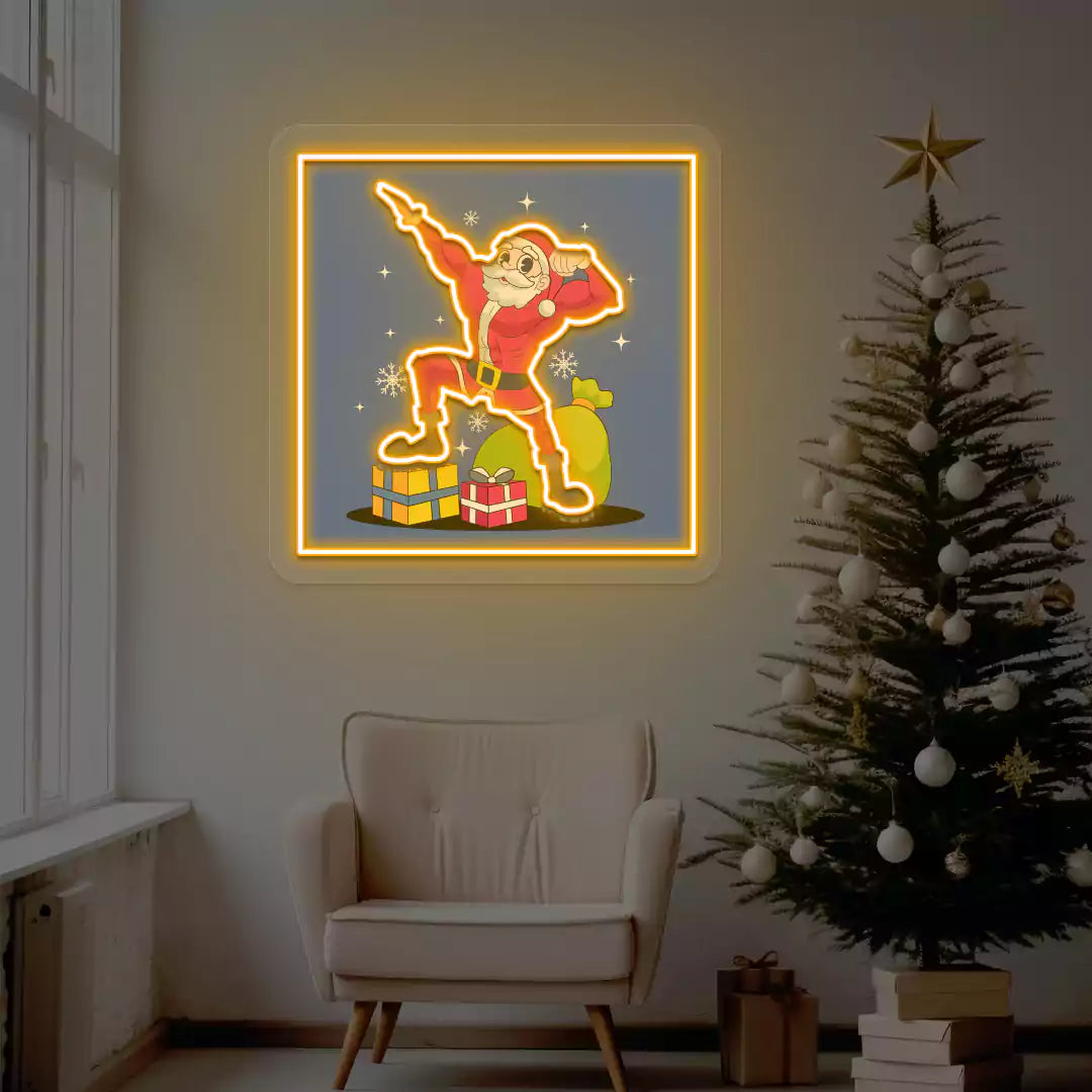 Santa Muscle Flex Neon Artwork | Orange