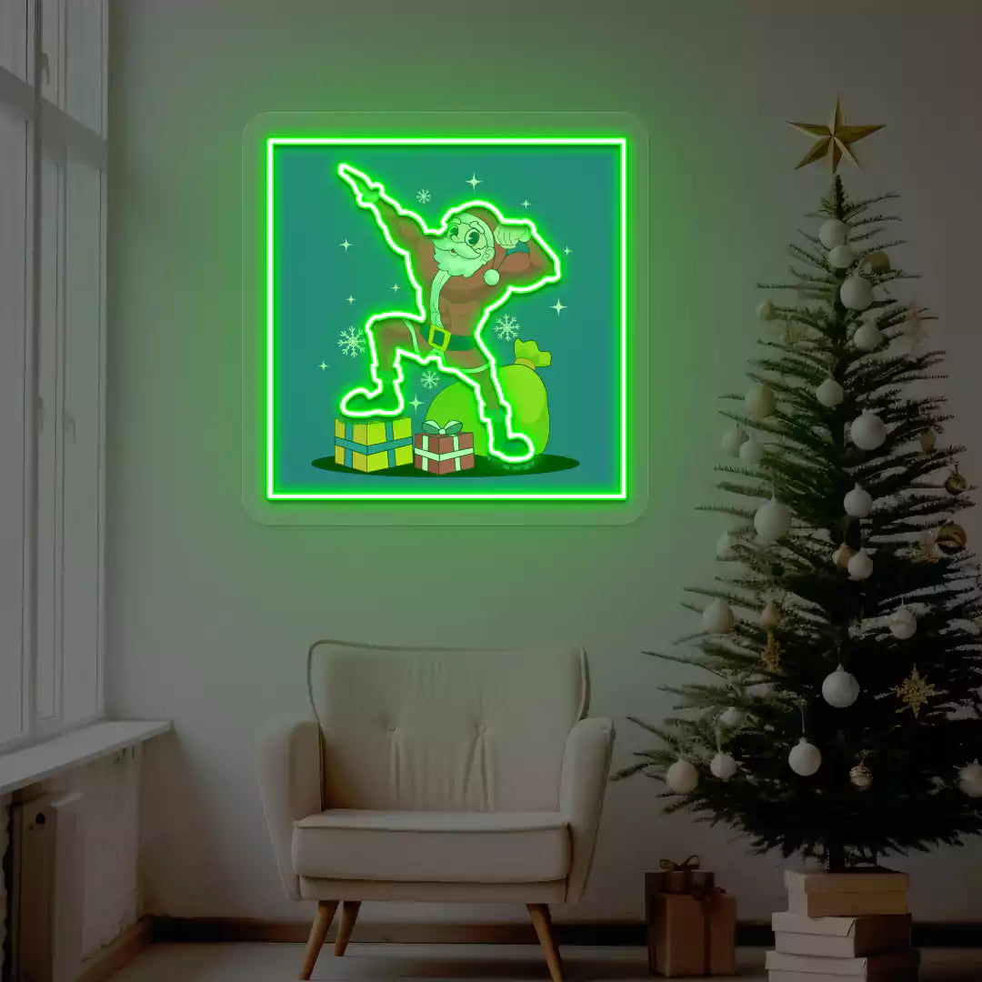 Santa Muscle Flex Neon Artwork | Green