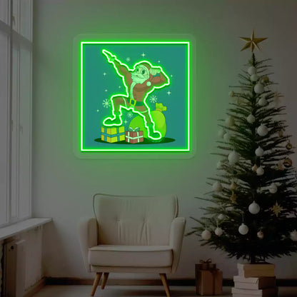 Santa Muscle Flex Neon Artwork | Green