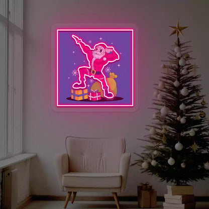 Santa Muscle Flex Neon Artwork | Pink
