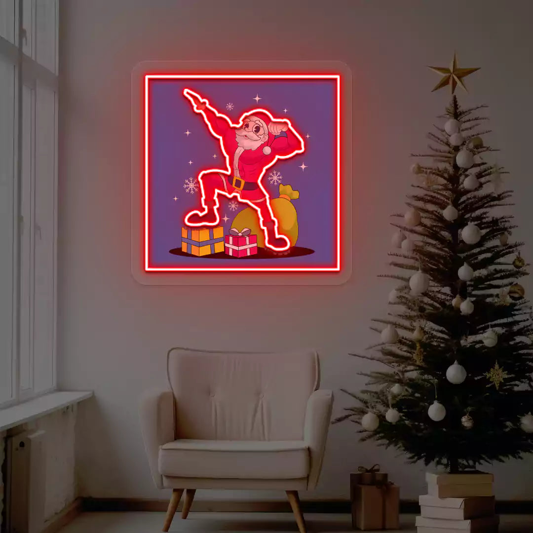 Santa Muscle Flex Neon Artwork | red