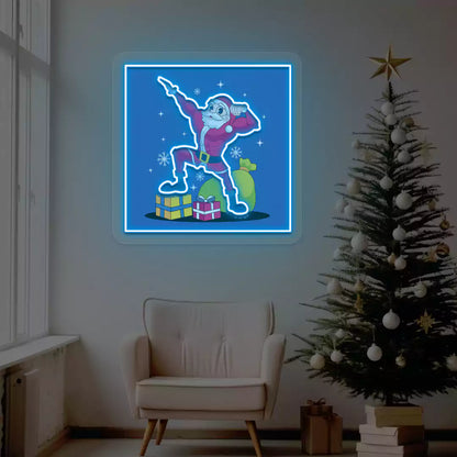 Santa Muscle Flex Neon Artwork | Iceblue