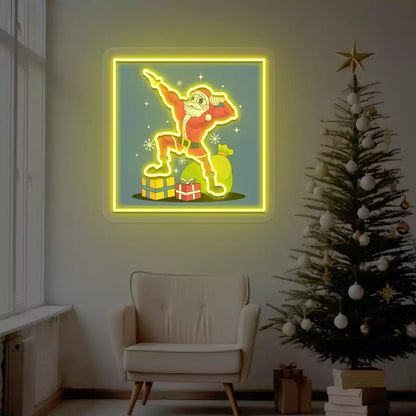 Santa Muscle Flex Neon Artwork | Yellow