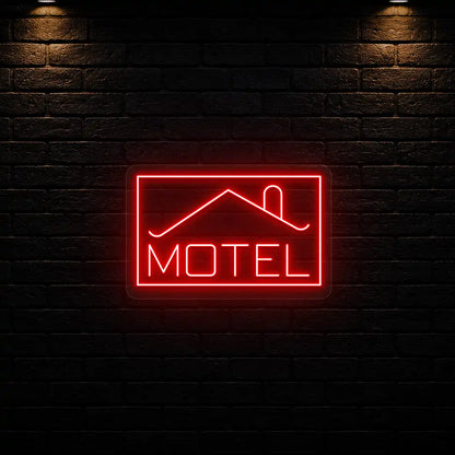 red classic stay motel vintage neon sign mounted on a wall