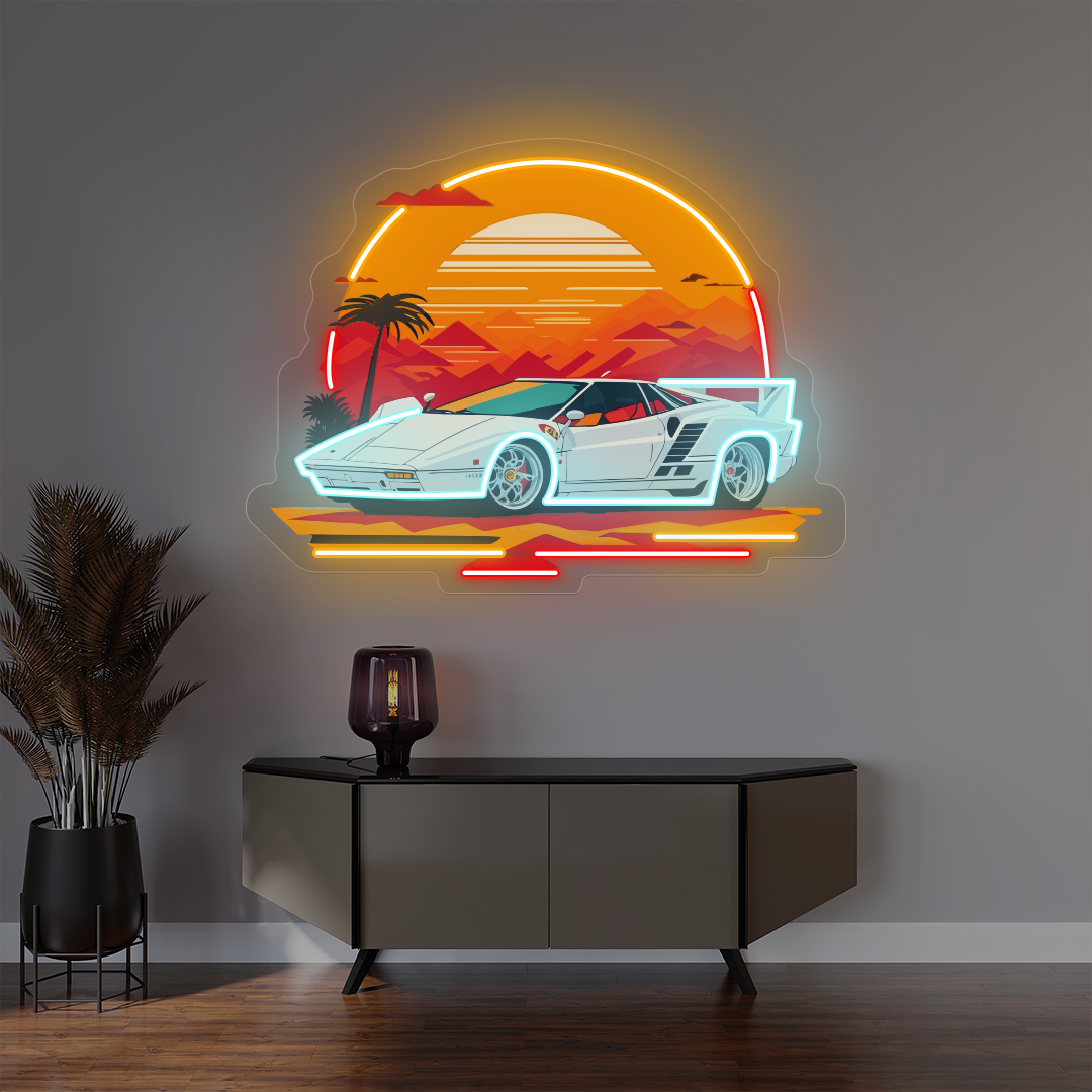 Sunset With Car Neon Artwork | CrazyNeon.com – Crazy Neon