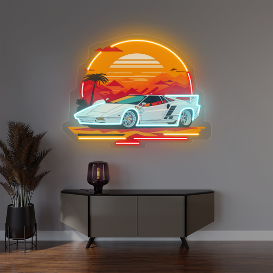 Sunset With Car Neon Artwork