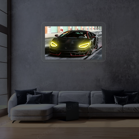 Lambo Centenario Headlight Neon Artwork | Yellow