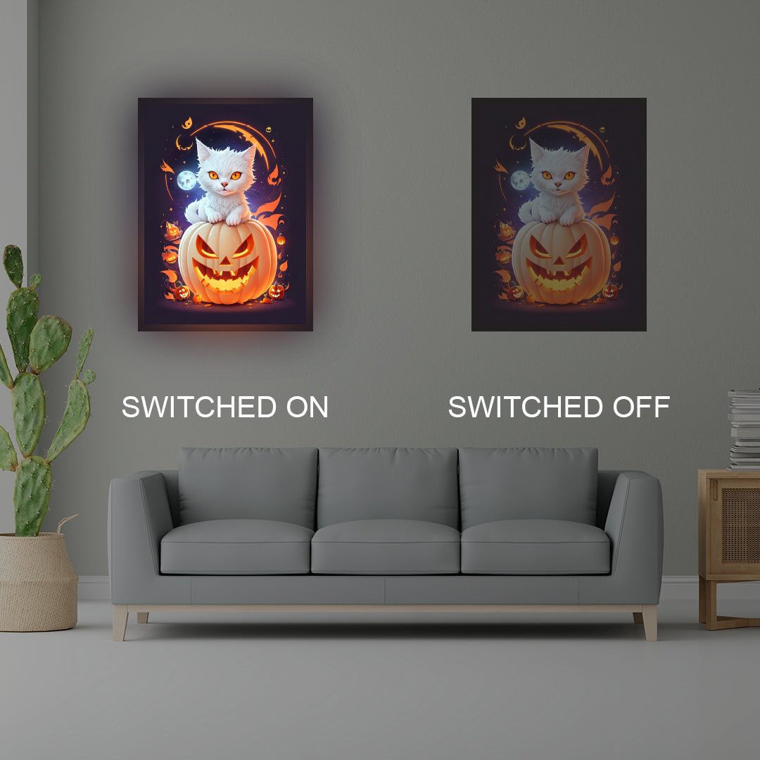 Cat On Pumpkin Illuminated Sign | CNUS020208