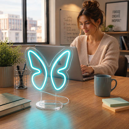 Lifestyle image Butterfly Mini Neon Sign in Iceblue color
