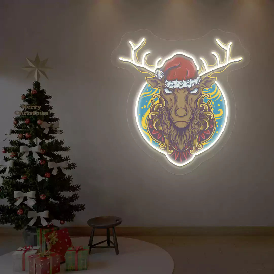 Santa Stag Christmas Neon Artwork | warmwhite