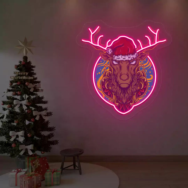 Santa Stag Christmas Neon Artwork Sign